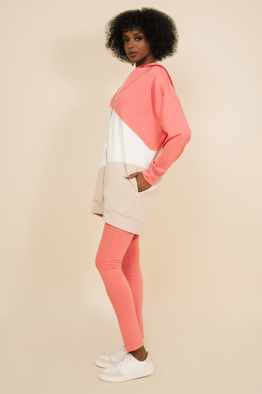 Slakta kardigán lazac/ekrü/bézs