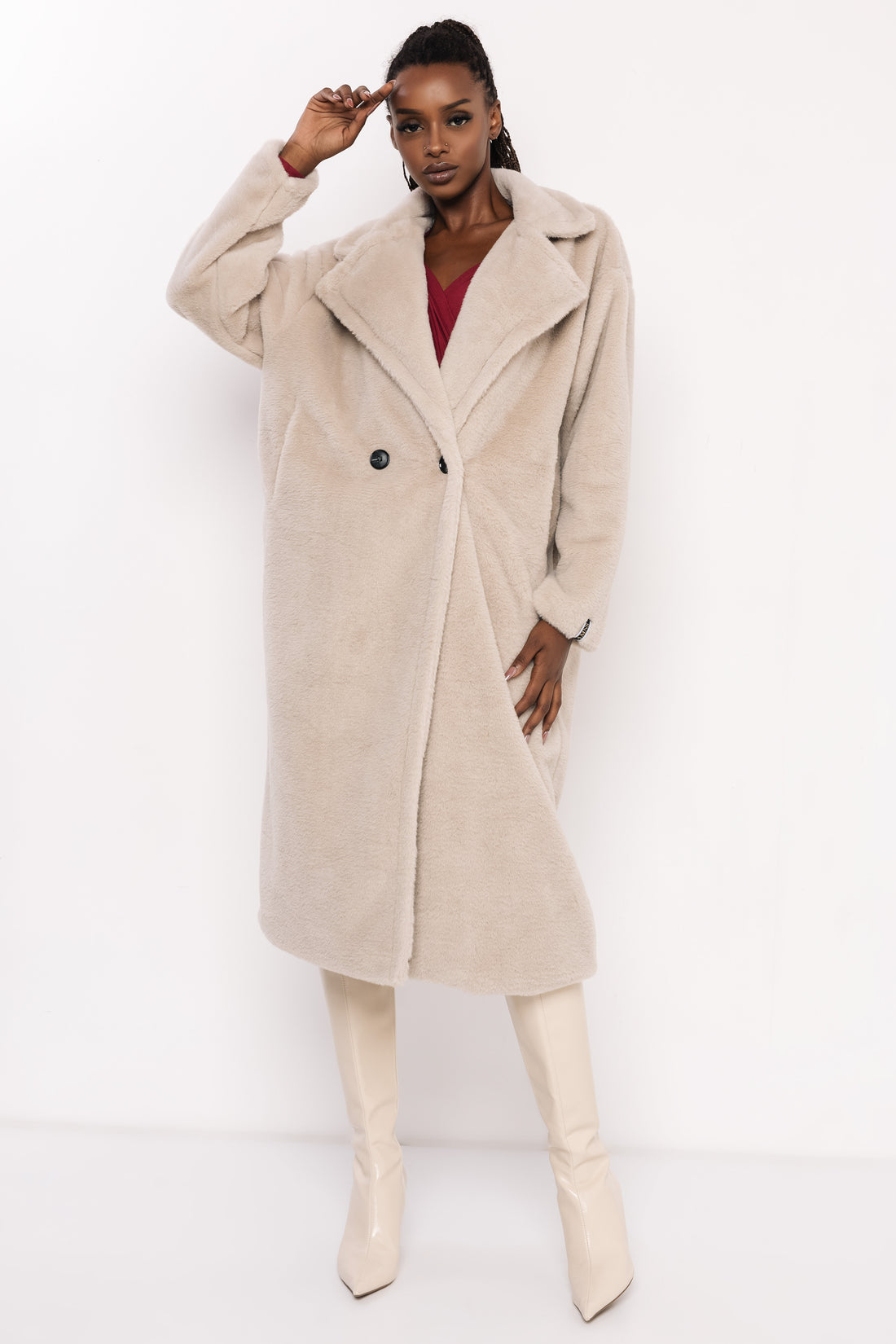 Floris szőrme hosszú kabát bézs