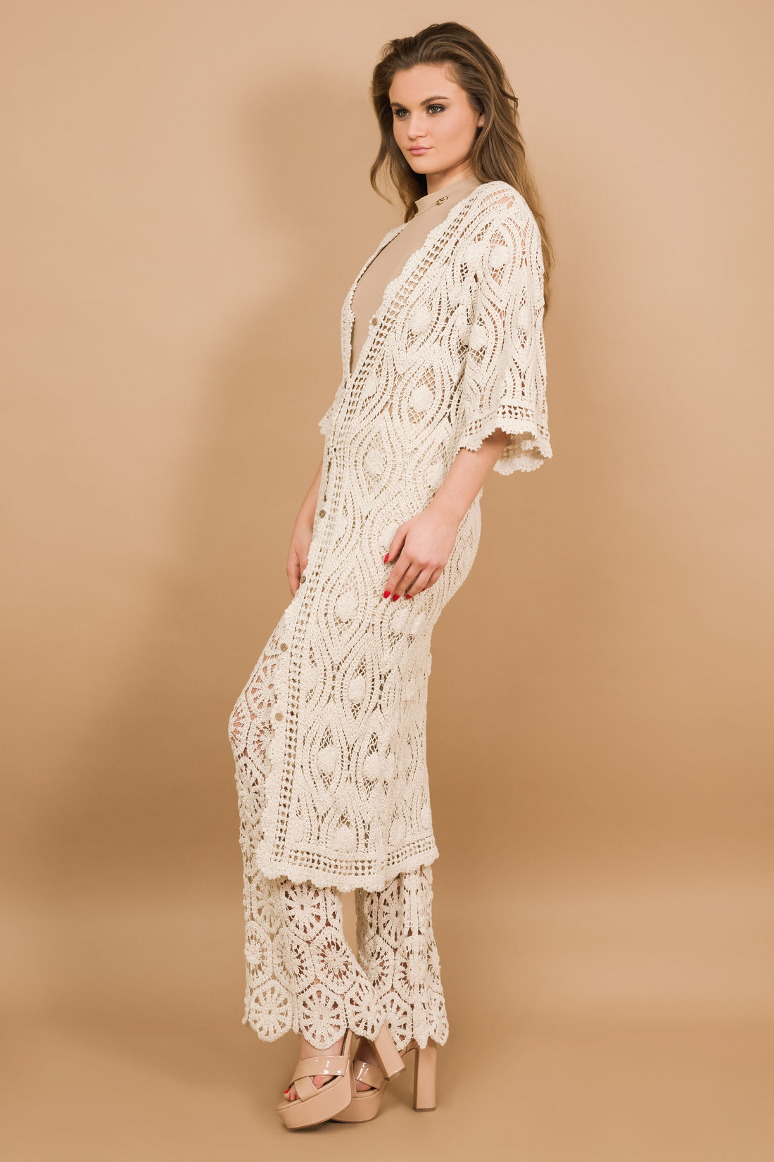 Leiko csipkekardigán bézs