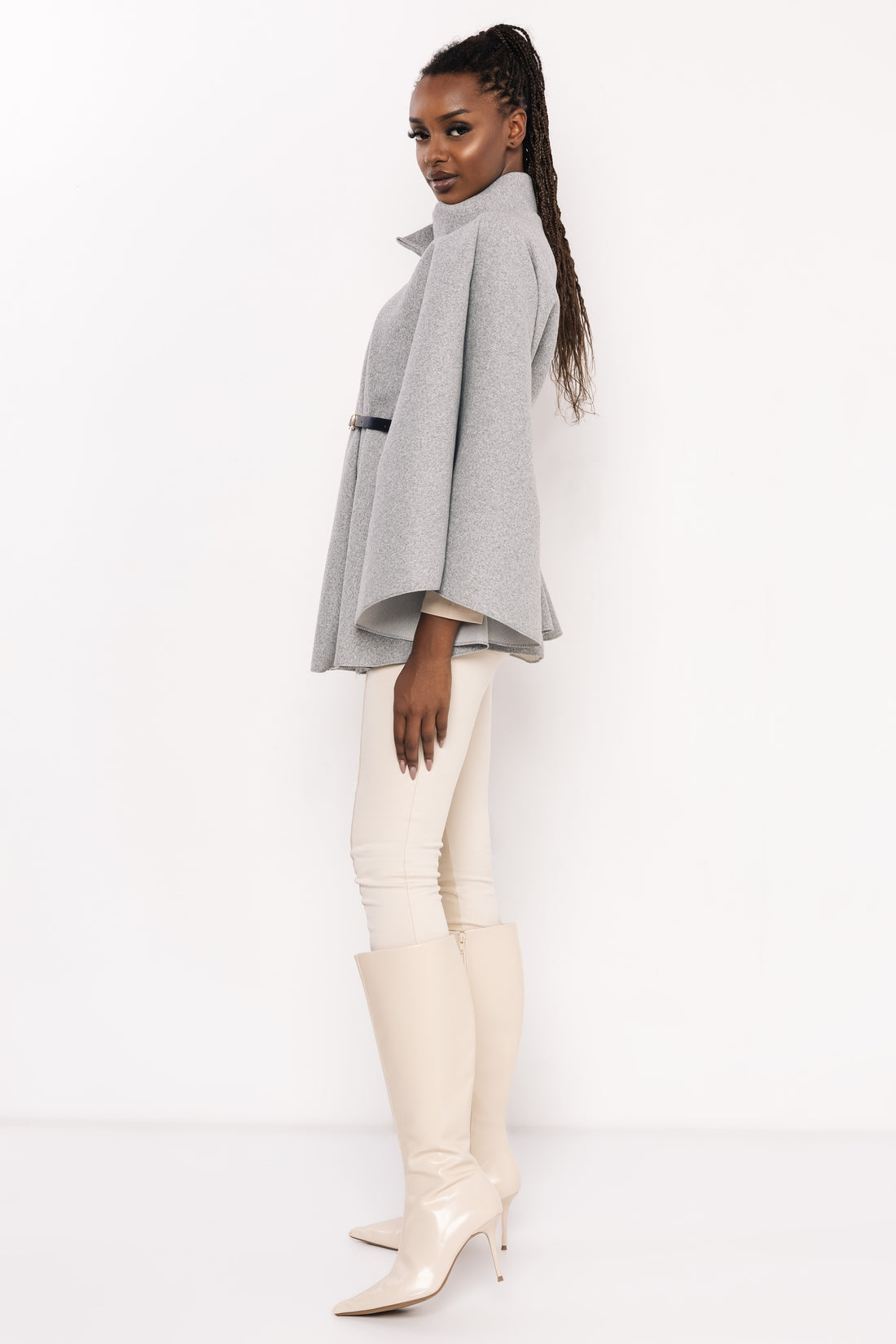 Riana öves szövet pelerin melange szürke