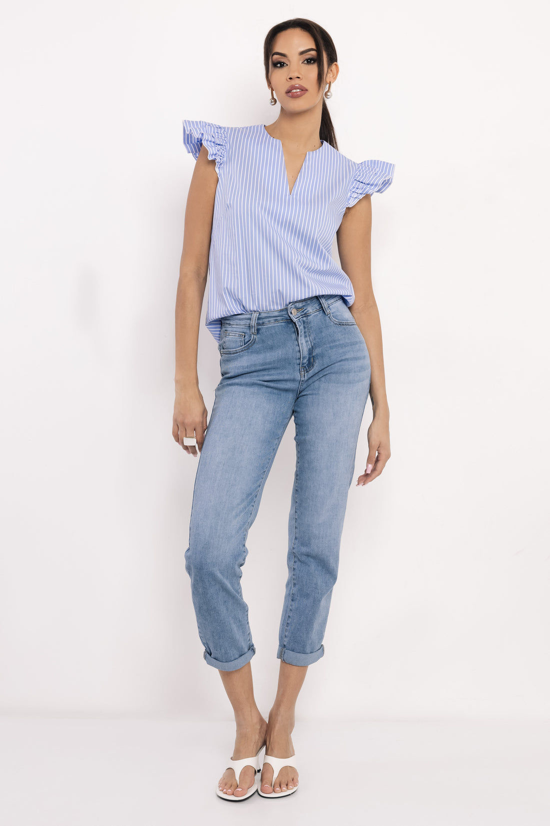 Gombi blúz kék csíkos