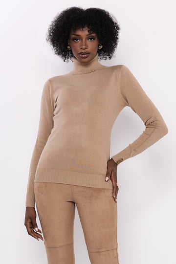 Bodza garbónyakú pulóver camel