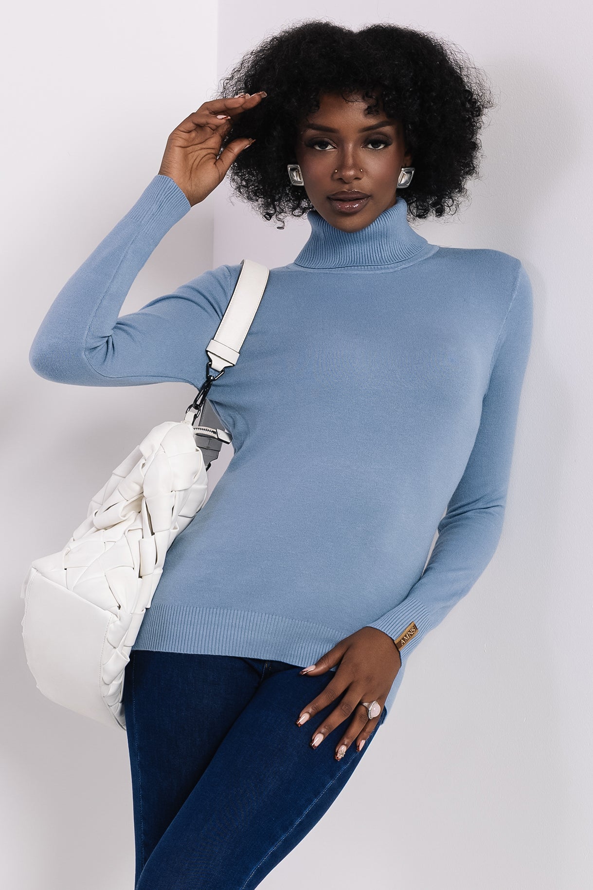 Bodza garbónyakú pulóver középkék