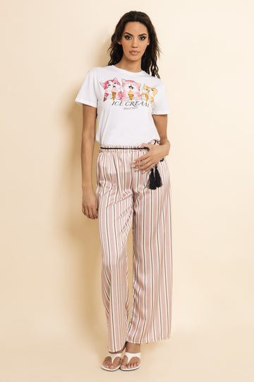 Sorrento szatén nadrág rózsaszín/csíkos