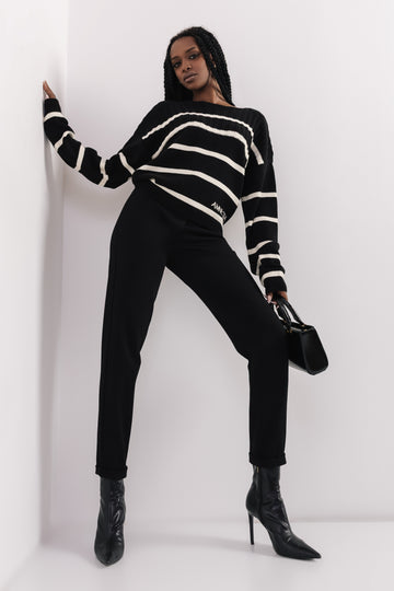 Csinszka csíkos pulóver fekete/ekrü