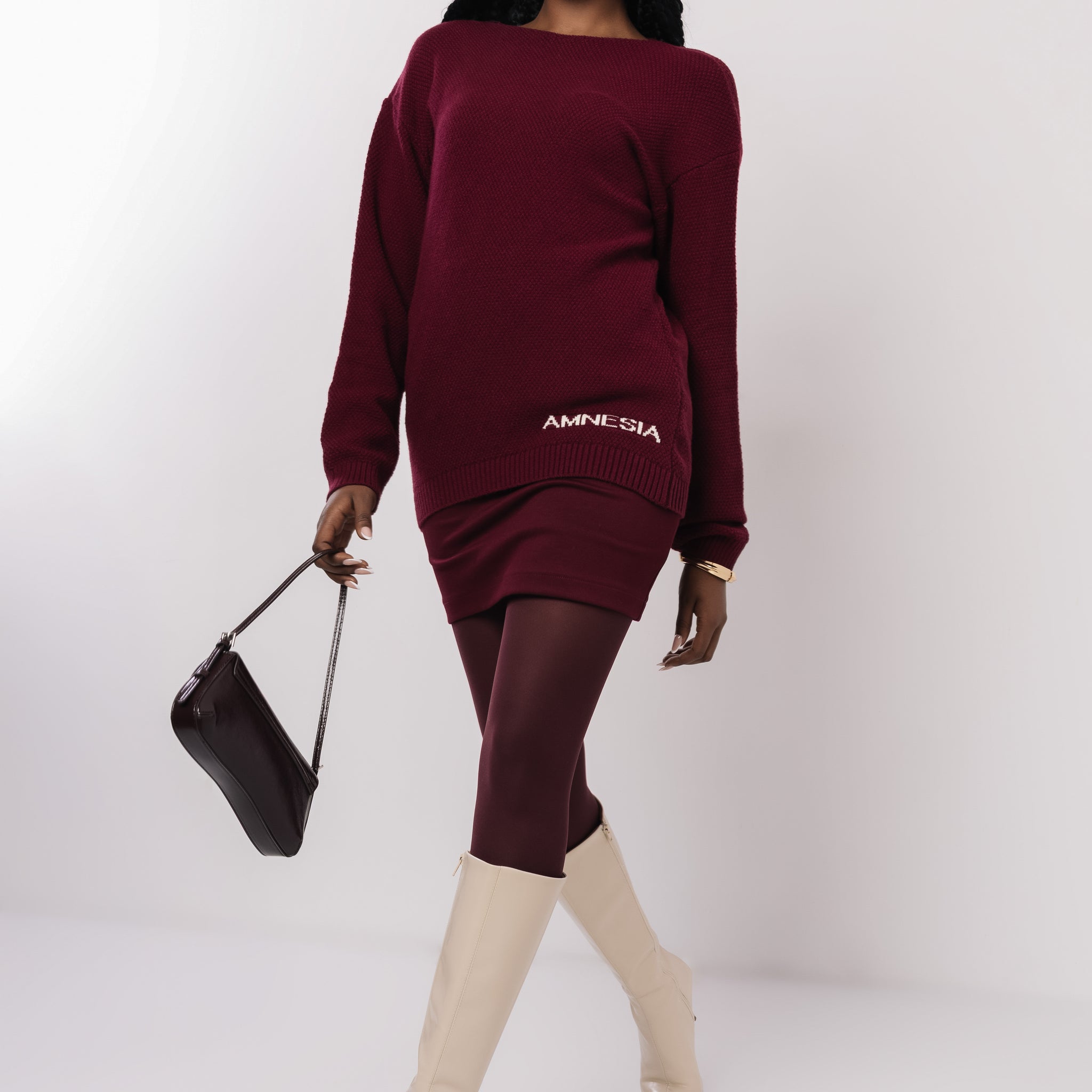 Inka írásos pulóver bordó