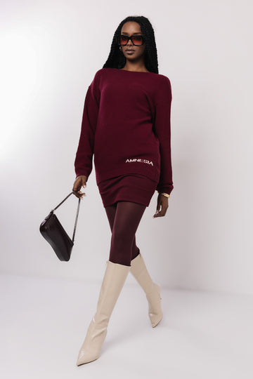 Inka írásos pulóver bordó