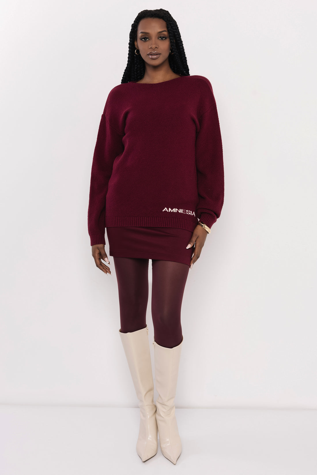 Inka írásos pulóver bordó