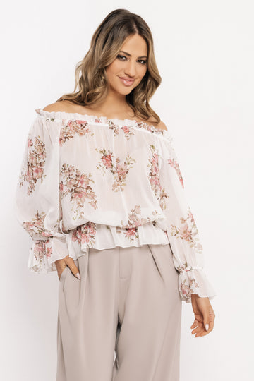 Minella blúz ekrü/púder virágmintás