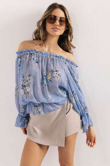 Minella blúz kék/virágos
