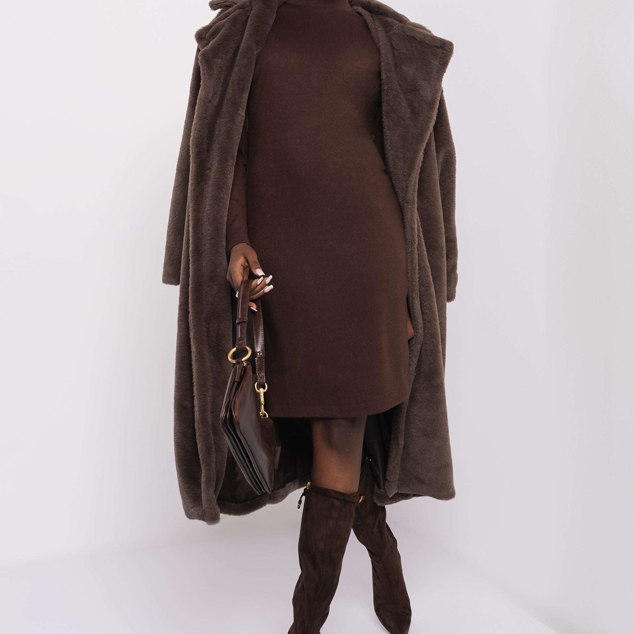 Floris szőrme hosszú kabát barna