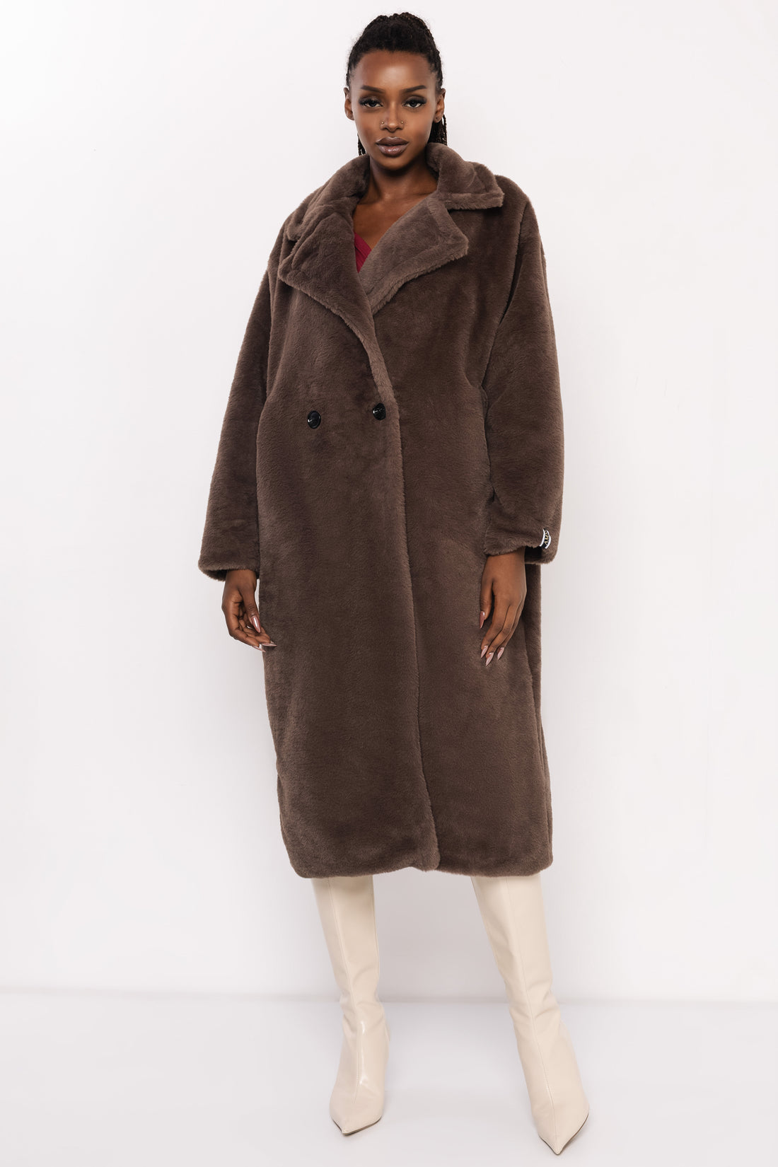 Floris szőrme hosszú kabát barna