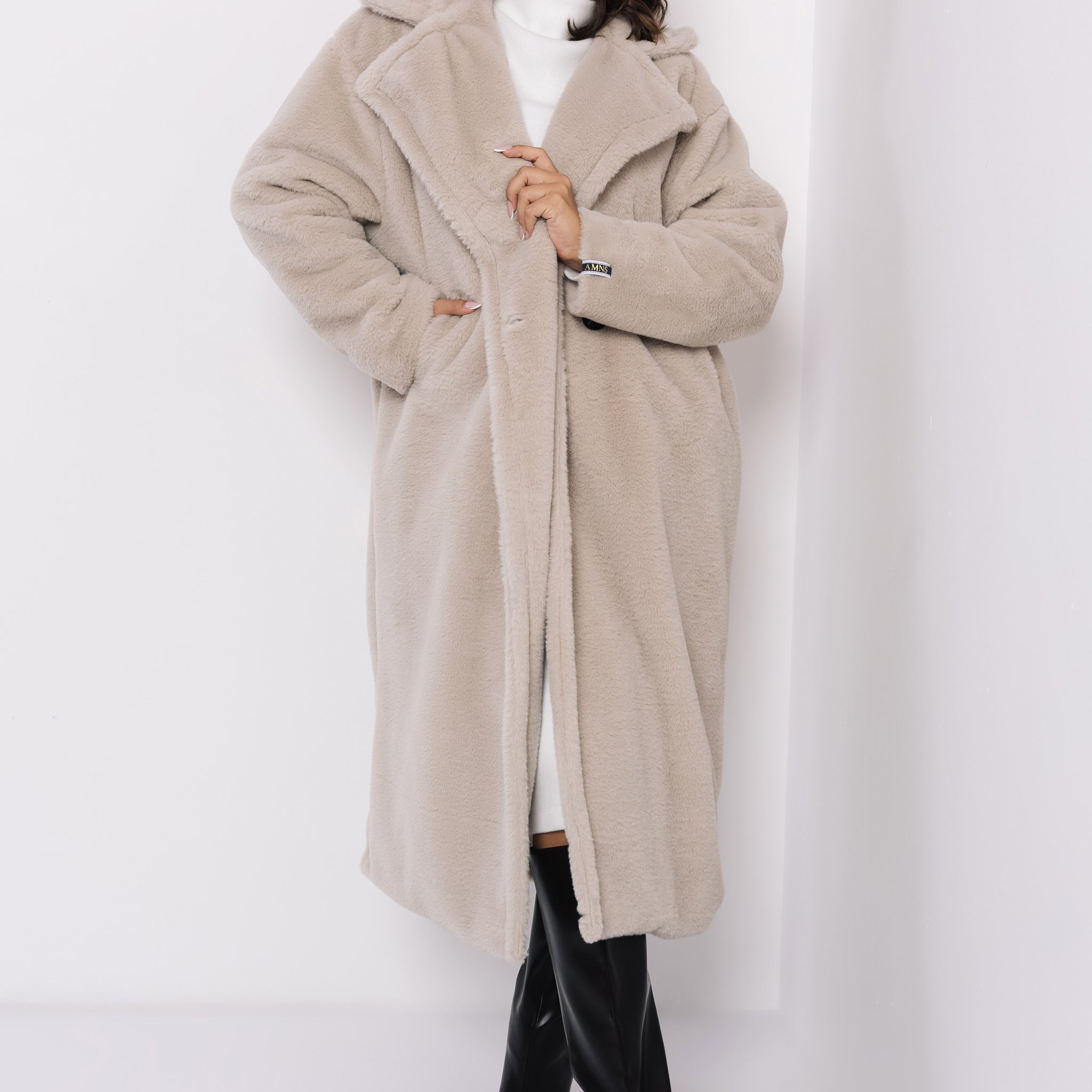 Floris szőrme hosszú kabát bézs