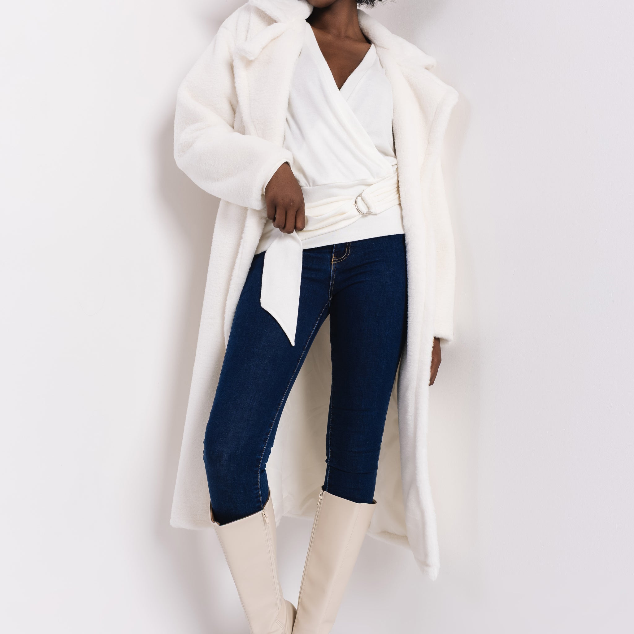 Floris szőrme hosszú kabát ekrü