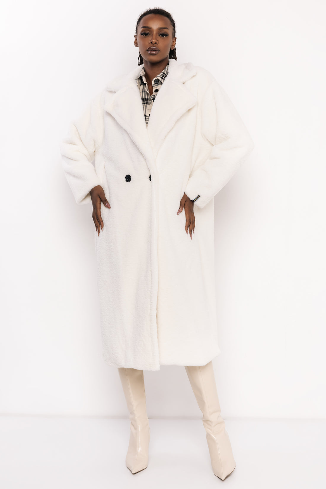 Floris szőrme hosszú kabát ekrü