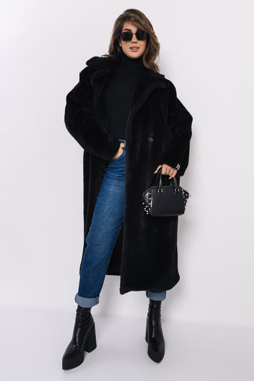 Floris szőrme hosszú kabát fekete