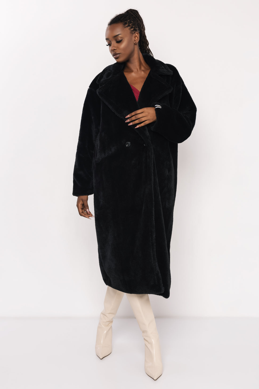 Floris szőrme hosszú kabát fekete