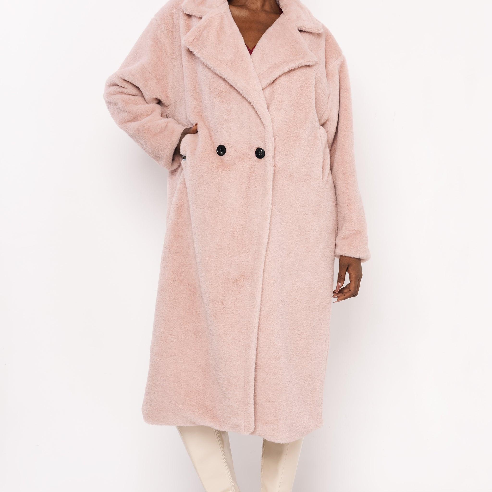 Floris szőrme hosszú kabát púder