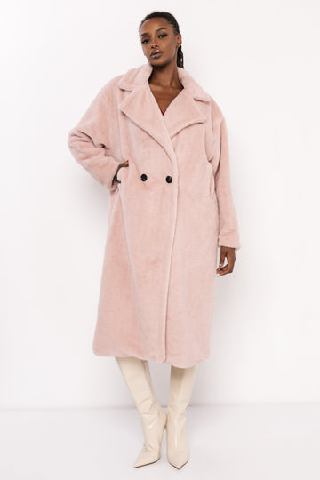 Floris szőrme hosszú kabát púder