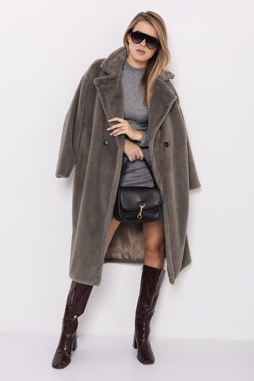 Floris szőrme hosszú kabát szürke