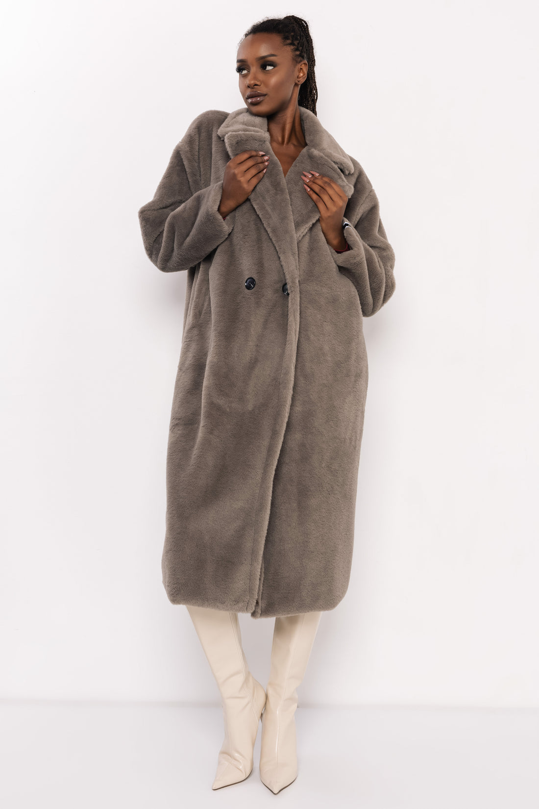 Floris szőrme hosszú kabát szürke