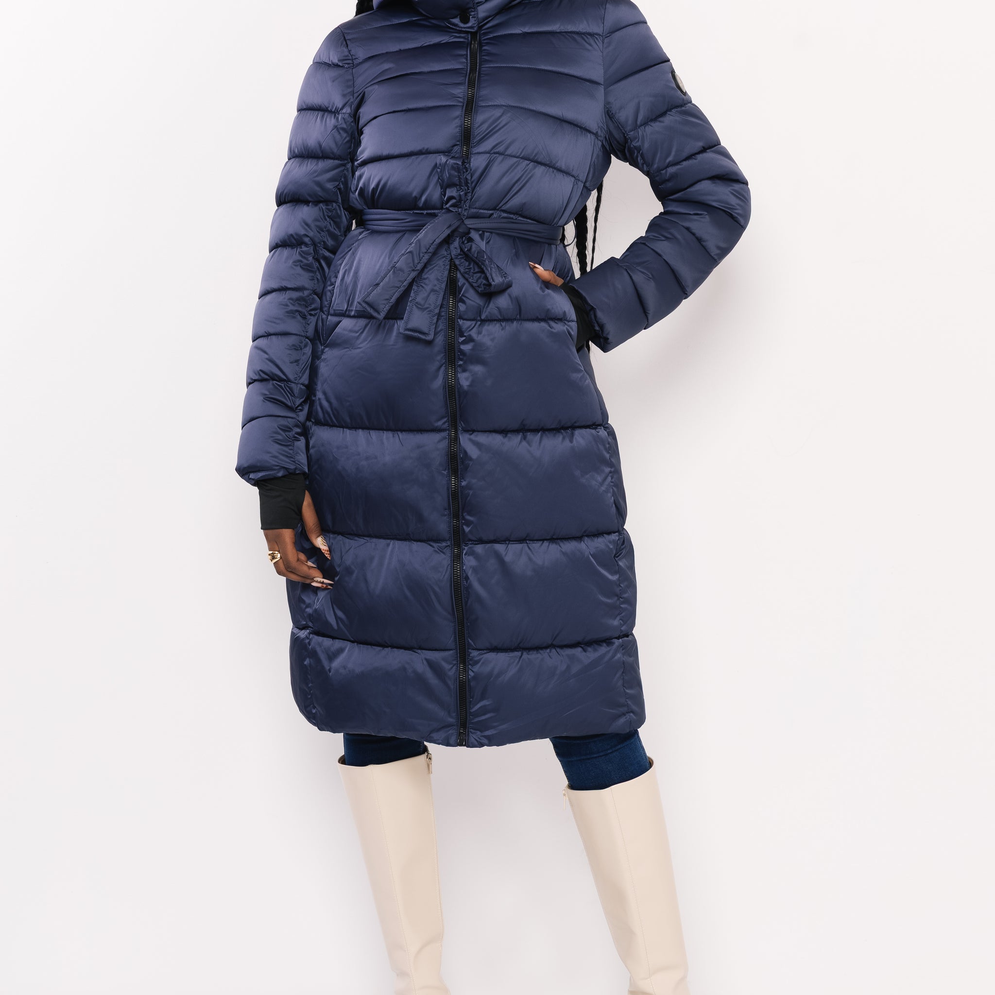 Blanka steppelt hosszú télikabát kék