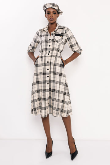 Trisz ruha ekrü/fekete kockás