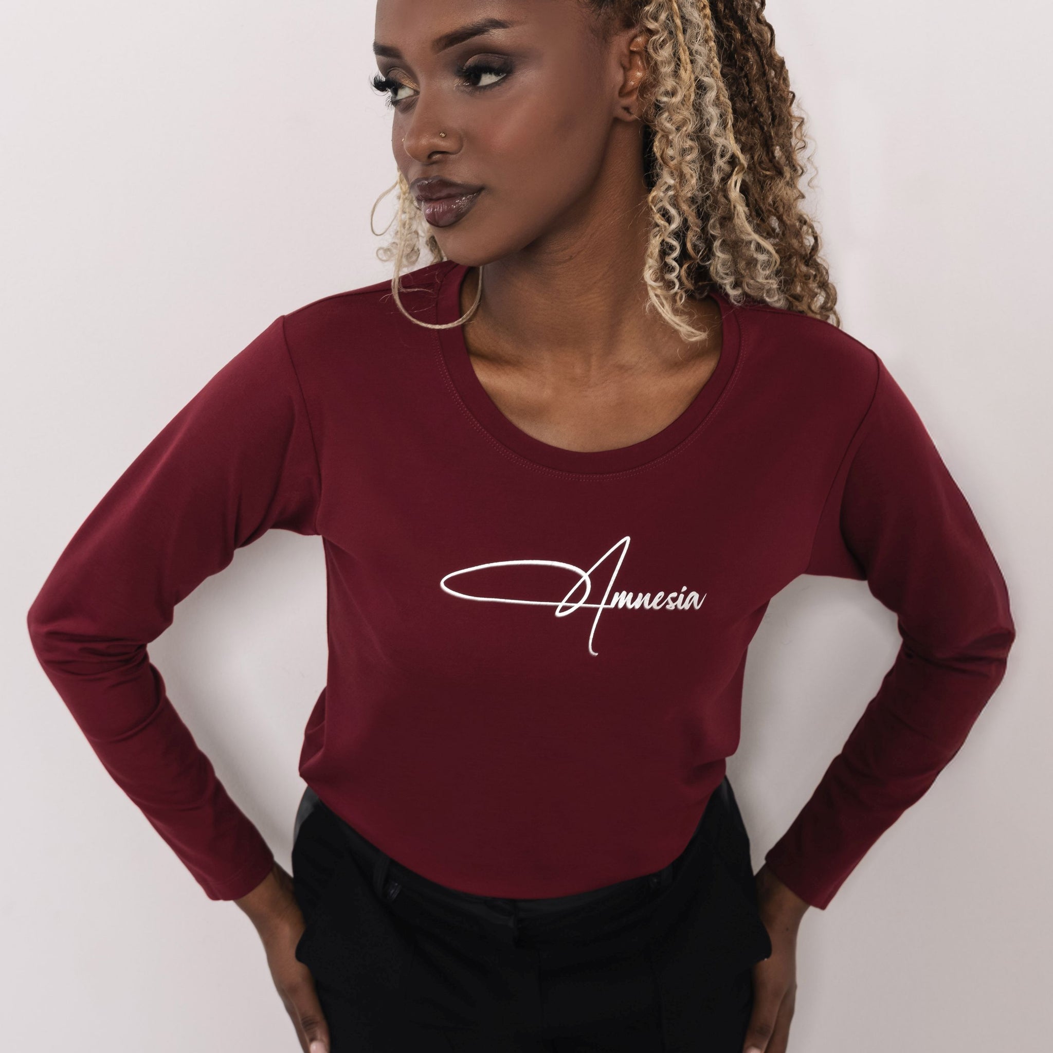 Hosszú ujjú T-póló bordó