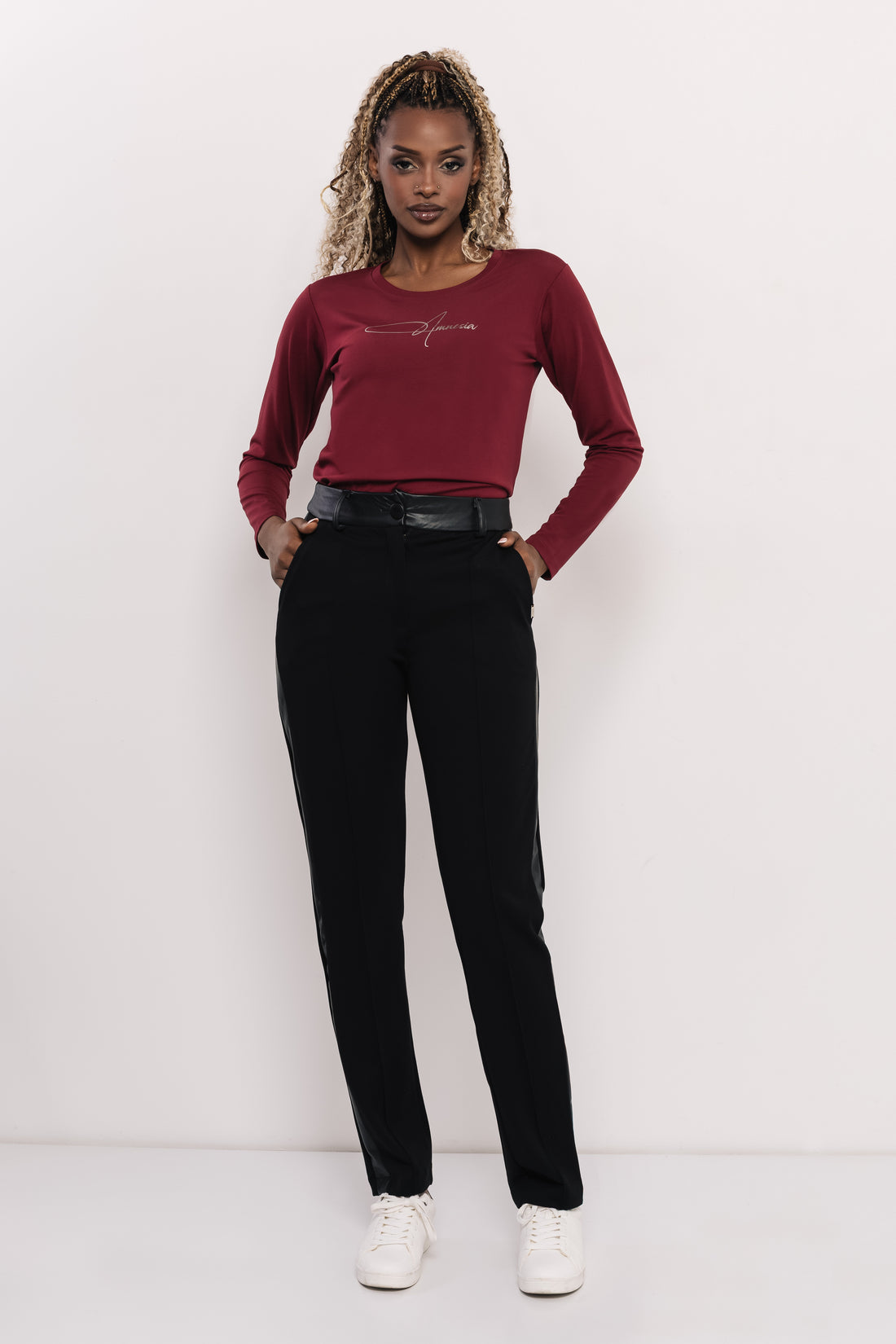 Hosszú ujjú T-póló bordó