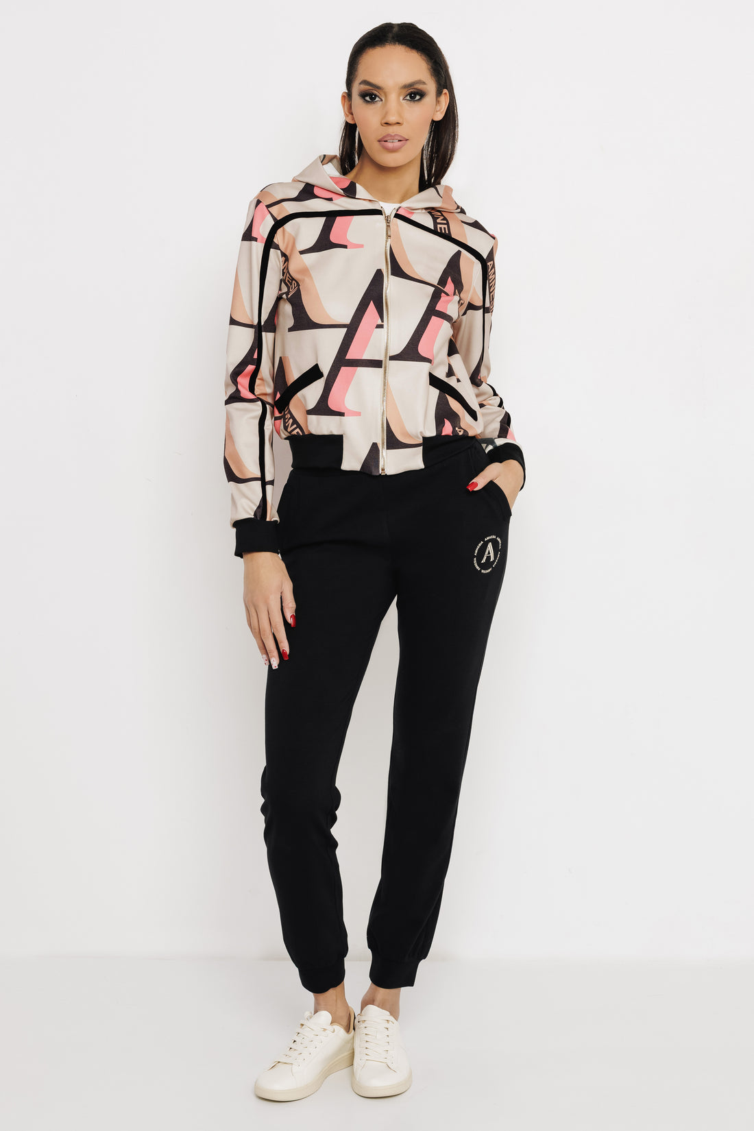 Beni jogging felső bézs/betűs