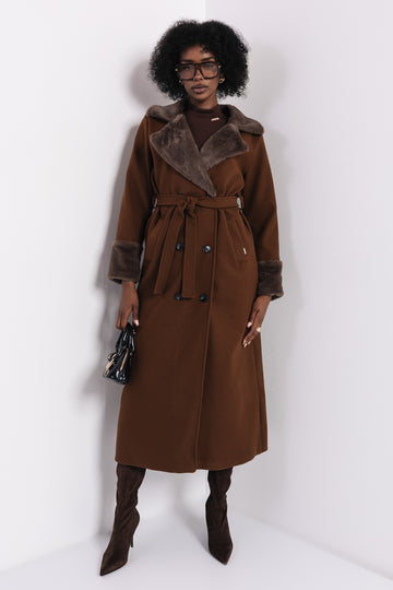 Foma szőrös galléros kabát csokoládé