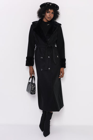 Foma szőrös galléros kabát fekete