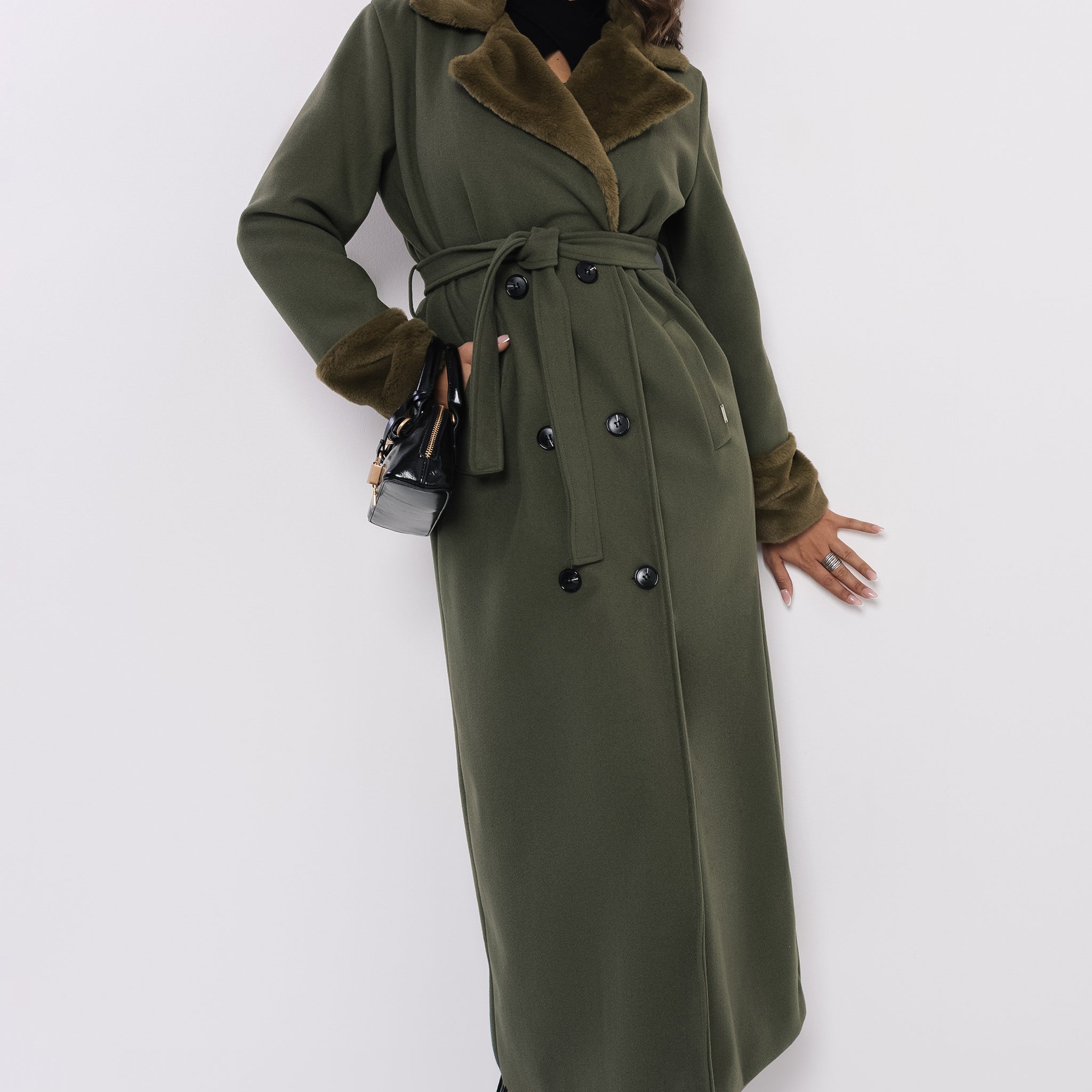 Foma szőrös galléros kabát zöld