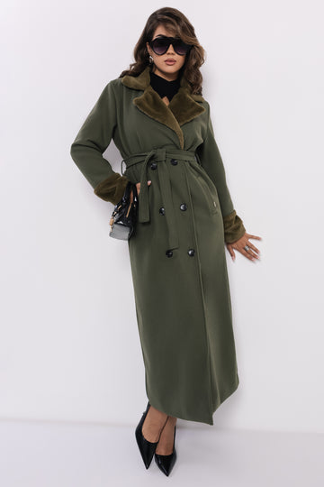 Foma szőrös galléros kabát zöld