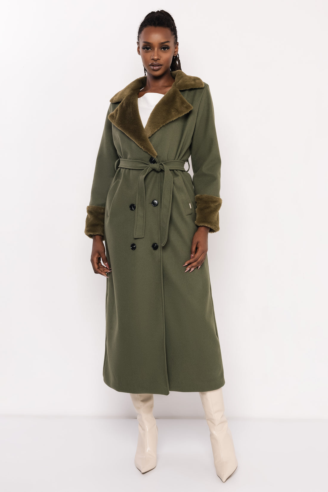 Foma szőrös galléros kabát zöld