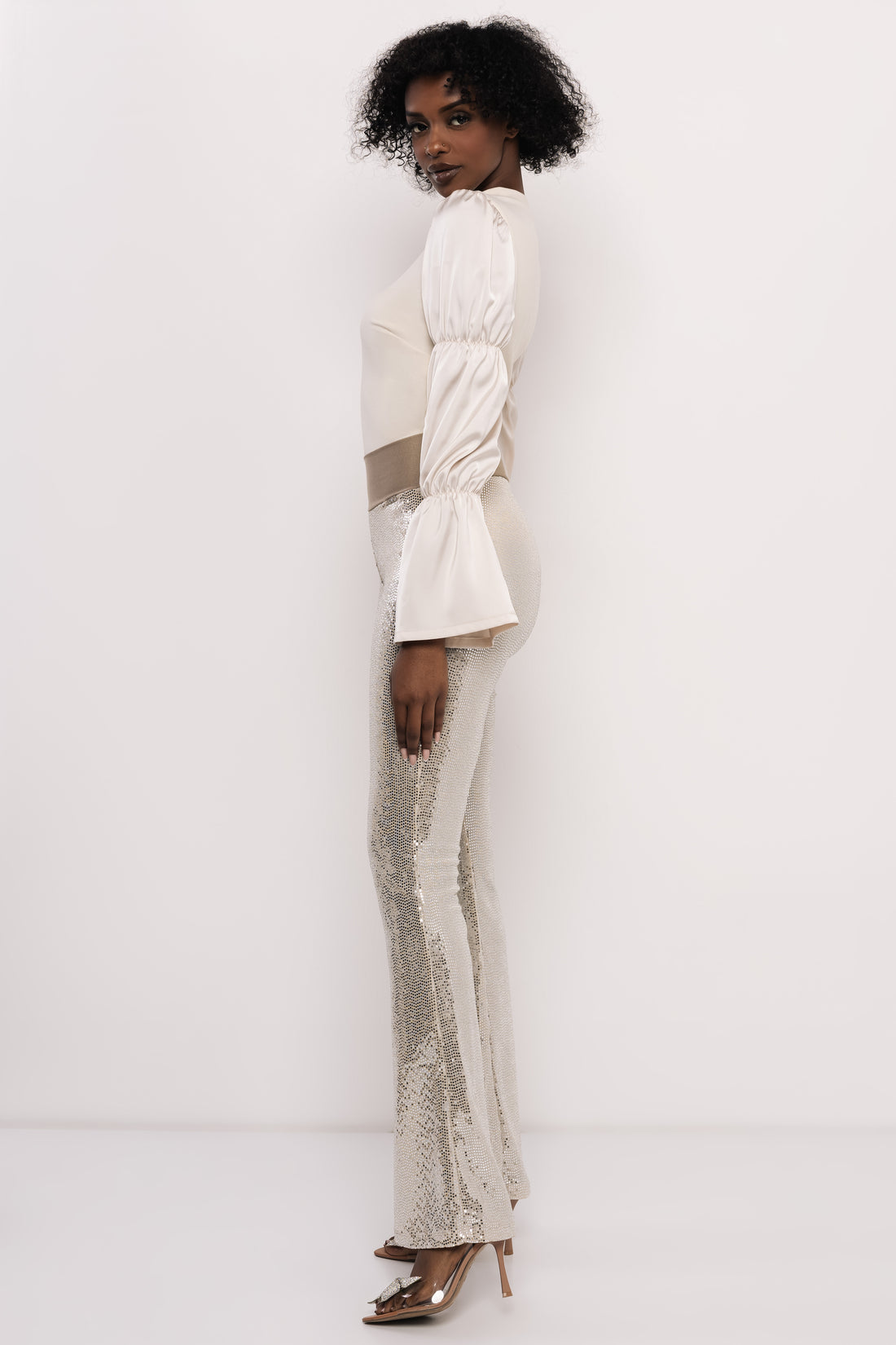 Java flitteres nadrág ezüst/toffee