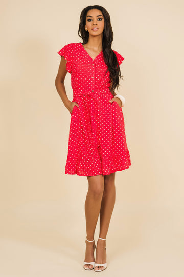 Bertila ruha piros/fehér pöttyös