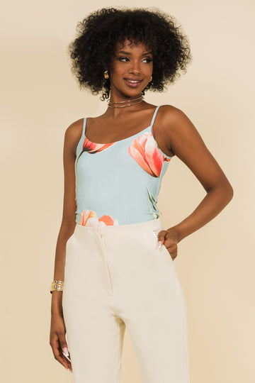 Ébena top - tulipán mintás