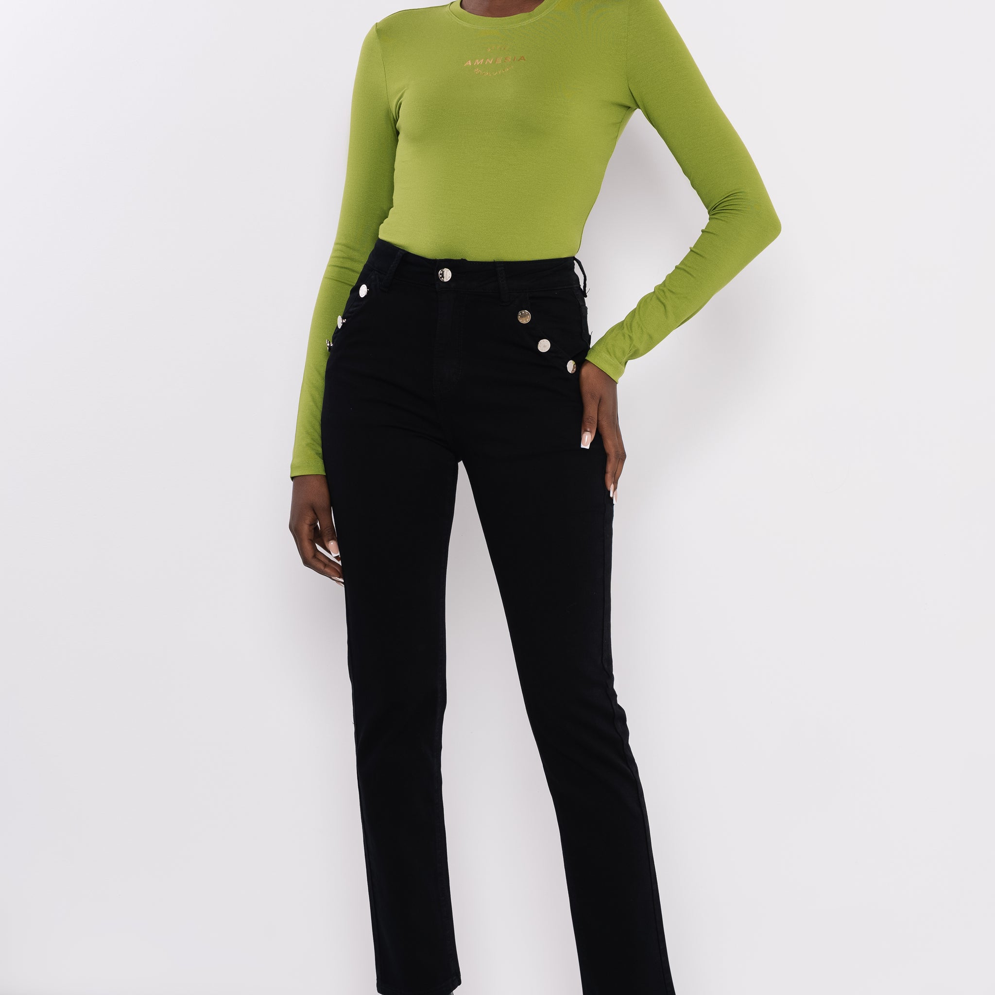 Zenna díszgombos nadrág fekete