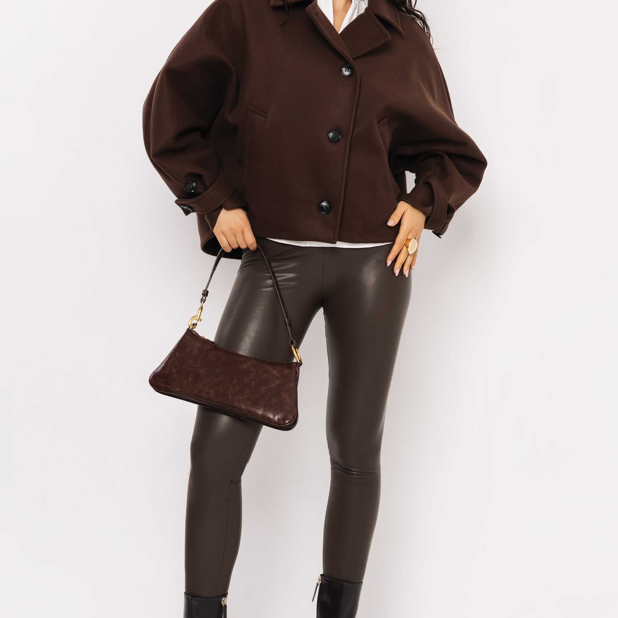 Nikozi szövet bő kiskabát sötétbarna