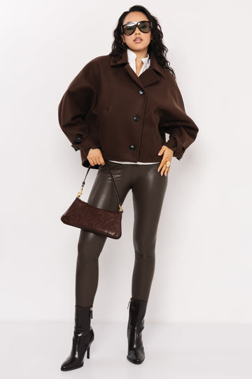 Nikozi szövet bő kiskabát sötétbarna