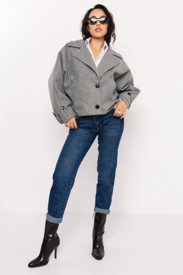 Nikozi szövet bő kiskabát melange szürke