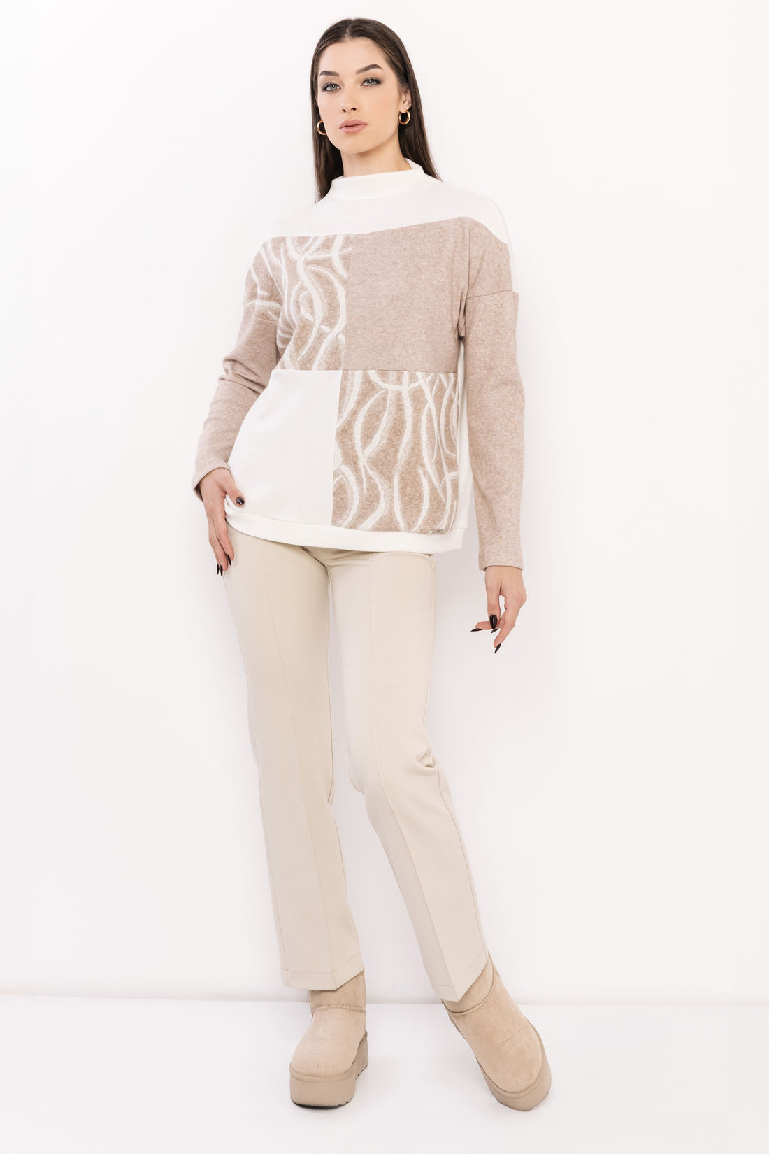 Meva felső bézs/ekrü mintás