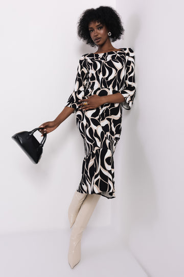 Foxti ruha fekete/ekrü/bézs mintás