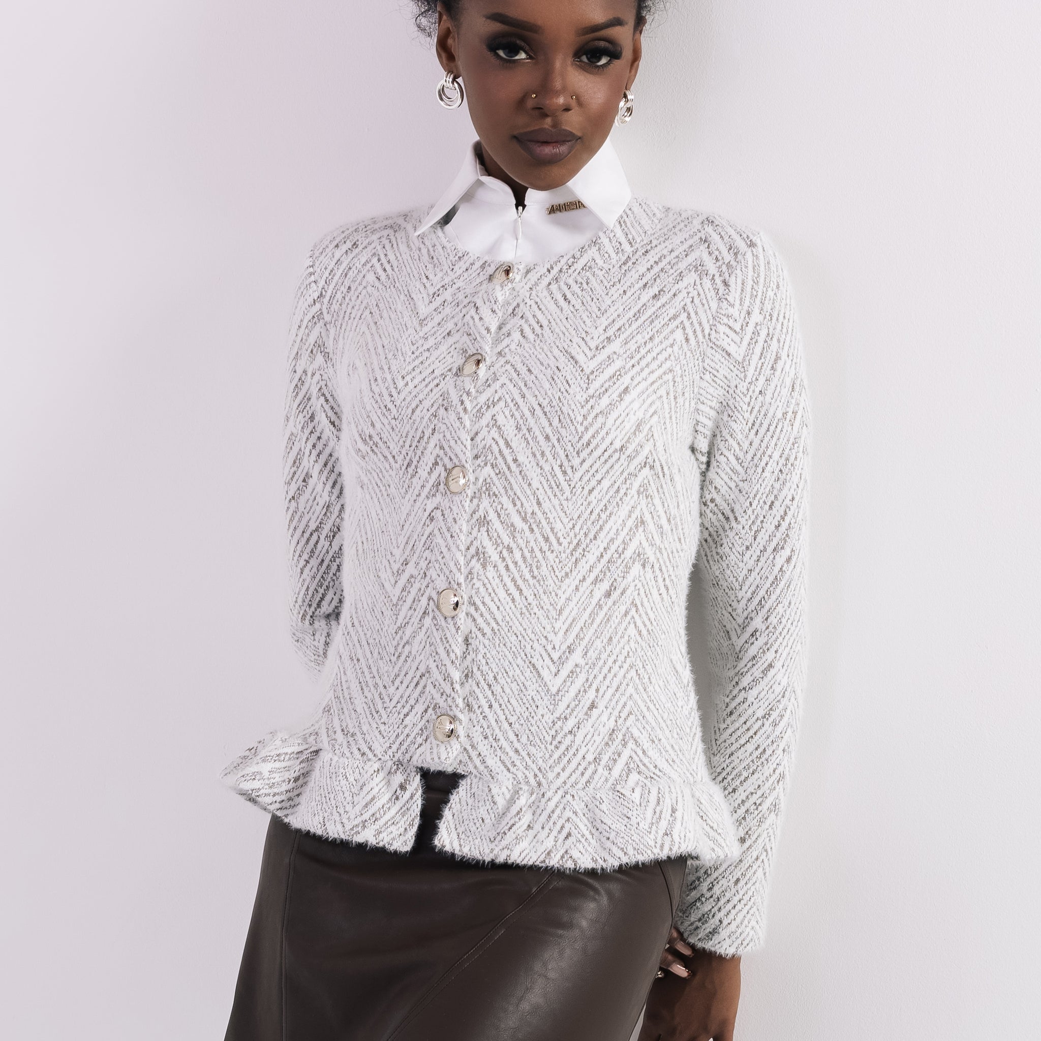 Hogja kardigán halszálka mintás