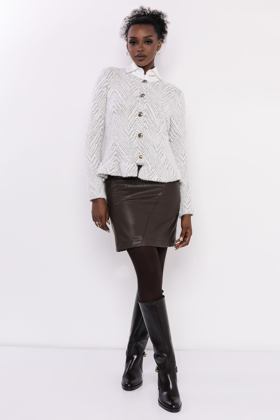 Hogja kardigán halszálka mintás