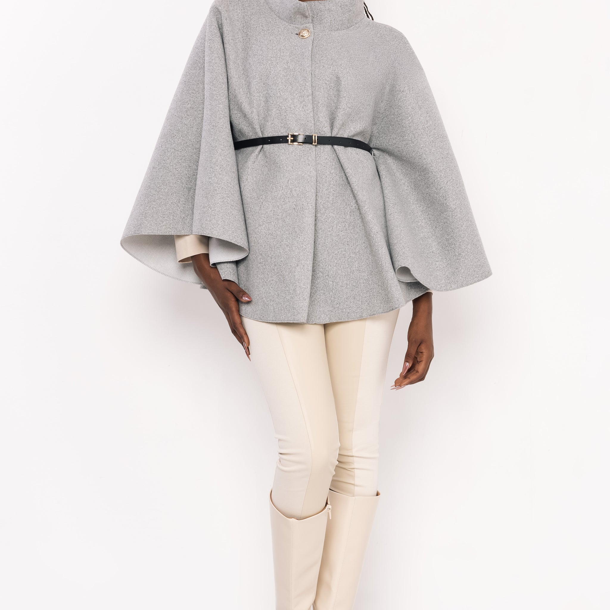 Riana öves szövet pelerin melange szürke