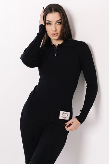 Galléros gombos pulcsi fekete