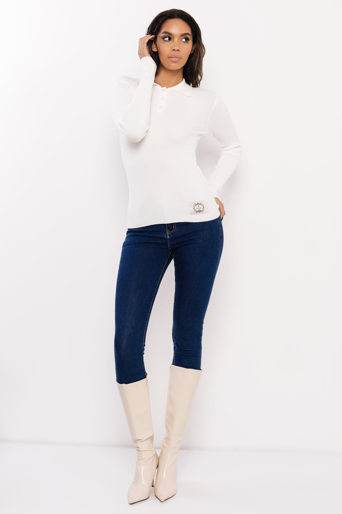 Galléros gombos pulcsi ekrü