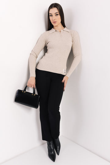 Galléros gombos pulcsi bézs